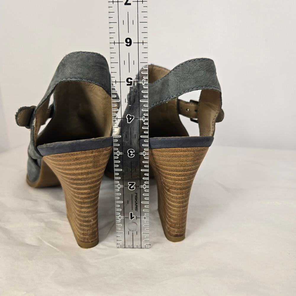 "Harley" Blue Suede Stacked Heel Slingback - Picture 6 of 13